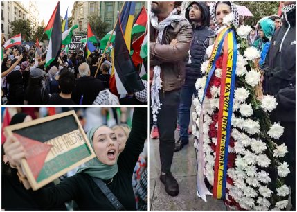 Marş de solidaritate cu Palestina la Bucureşti. Oamenii au adus coroane de flori în memoria victimelor ucise în război