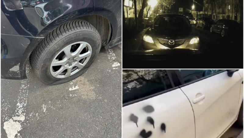 Surpriză neplăcută pentru câţiva şoferi gălăţeni. S-au trezit cu mașinile zgâriate, stropite cu vopsea şi cauciucurile tăiate