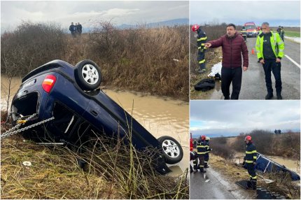 O mamă şi fiul ei de 14 ani, morţi după ce au rămas blocaţi cu maşina într-un şanţ adânc cu apă, în Satu Mare. Fiica ei s-a salvat la timp