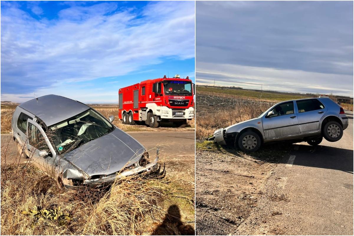 Trei copii între 5 şi 10 ani, la spital după ce mama lor s-a înfipt cu maşina într-un şanţ. Accident grav în Teleorman