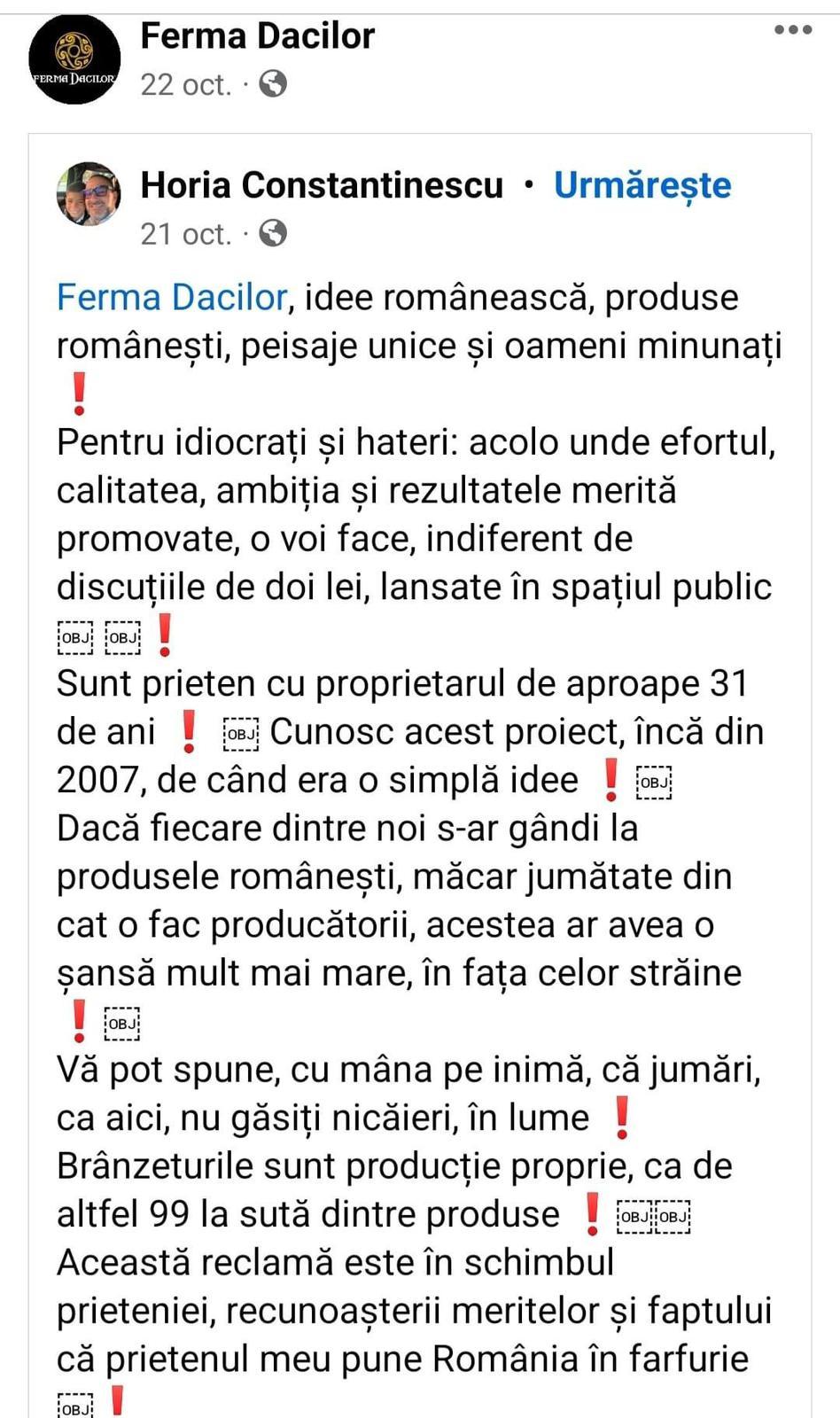 Şeful ANPC, Sorin Constantinescu, lăuda pensiunea Ferma Dacilor în octombrie: "Jumări ca aici nu găseşti nicăieri în lume"