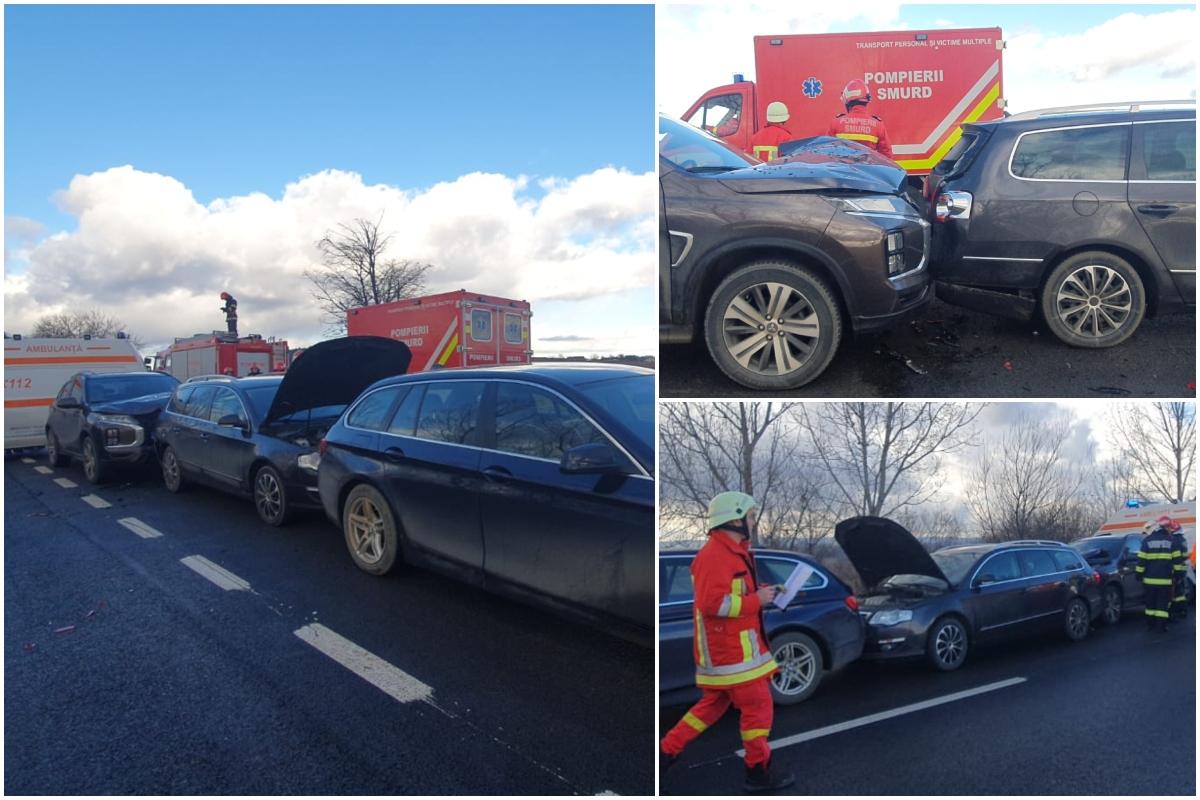 Accident în lanţ în Suceava, cu 10 victime. Planul roşu de intervenţie, activat după ce 3 maşini s-au ciocnit una după alta