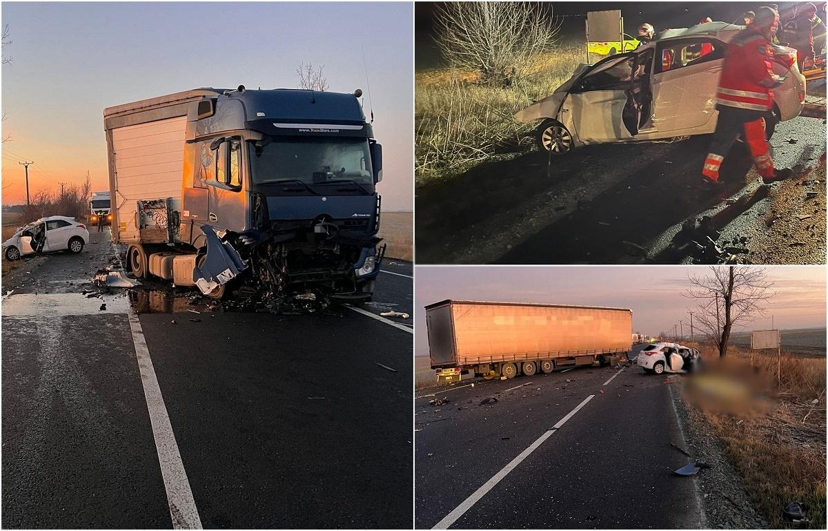 Trei oameni, morți pe loc după un accident devastator, în Ialomița. Au intrat pe contrasens cu mașina și s-au înfipt într-un TIR