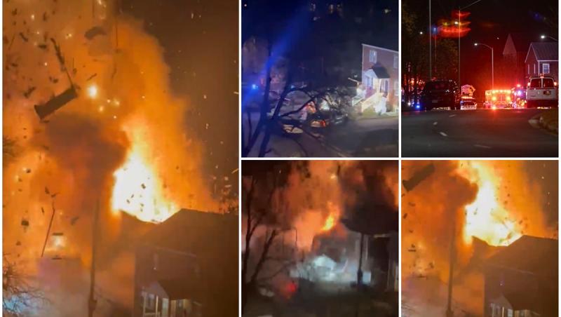 Momentul în care o casă din Virginia explodează, în timpul unui schimb de focuri. Poliţiştii înconjuraseră locuinţa