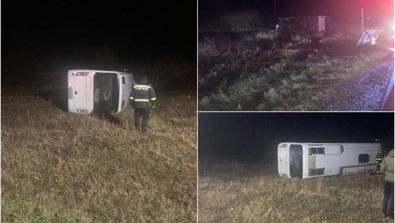 Accident dezastruos pe o șosea din Galați. Un om a murit și cel puțin alți patru au fost răniți, după ce microbuzul în care se aflau s-a răsturnat