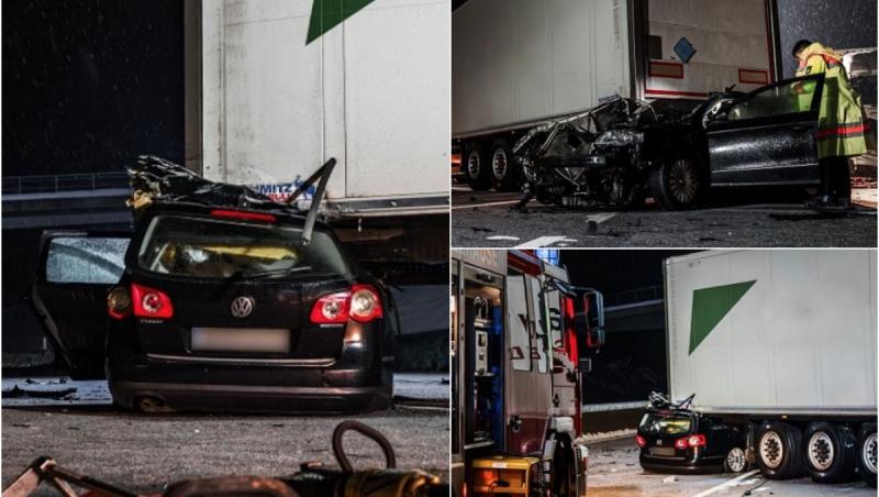 Doi români au murit striviţi într-un accident cumplit în Germania. Imagini înfiorătoare cu maşina blocată sub un TIR pe şosea