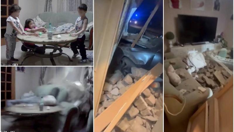 Un șofer spulberă cu Audi peretele casei și ajunge în sufrageria unei familii. Cu câteva minute înainte, 3 copii se jucau în camera făcută praf de bolid, în Germania