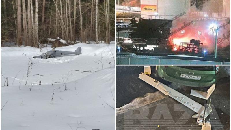 Atac "masiv cu drone" în Rusia. Incendiu la o rafinărie Rosneft de la Marea Neagră, o dronă s-a prăbuşit lângă o staţie Gazprom din Moscova. Alerte antiaeriene "false"