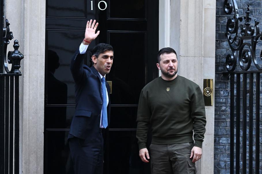 Rishi Sunak, premierul Regatului Unit, și Volodimir Zelenski, președintele Ucrainei Rishi Sunak, premierul Regatului Unit, și Volodimir Zelenski, președintele Ucrainei