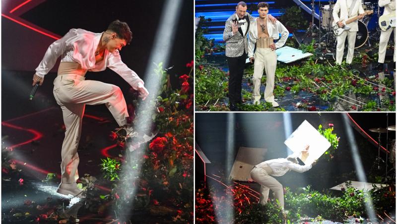 Momentul uluitor de la celebrul festival Sanremo care a stârnit furie printre italieni: Cântăreţul Blanco a distrus decorul din trandafiri, într-o criză de nervi