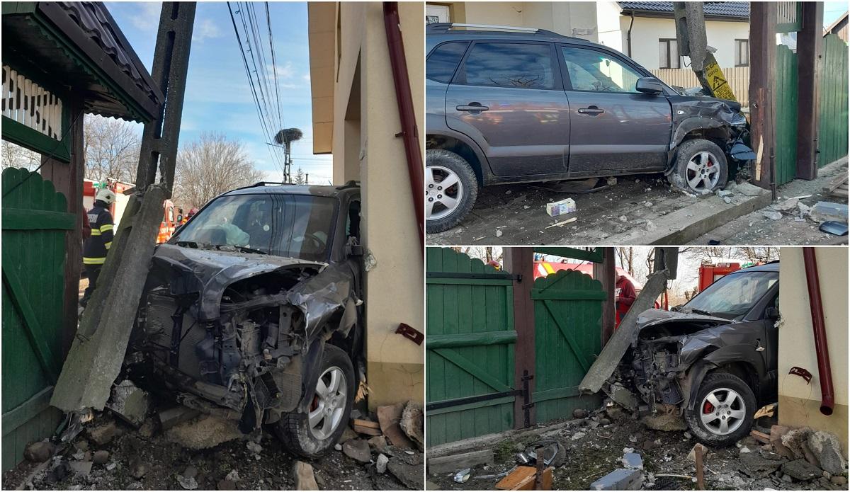 Două femei au ajuns la spital, după ce mașina lor a lovit un alt autoturism şi a ricoşat în gardul unei case, în Suceava