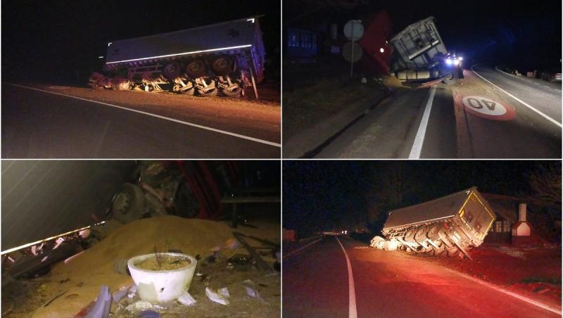Un TIR care transporta cereale s-a răsturnat, în Brașov. Șoferul avea o alcoolemie de 1,63 mg/l”