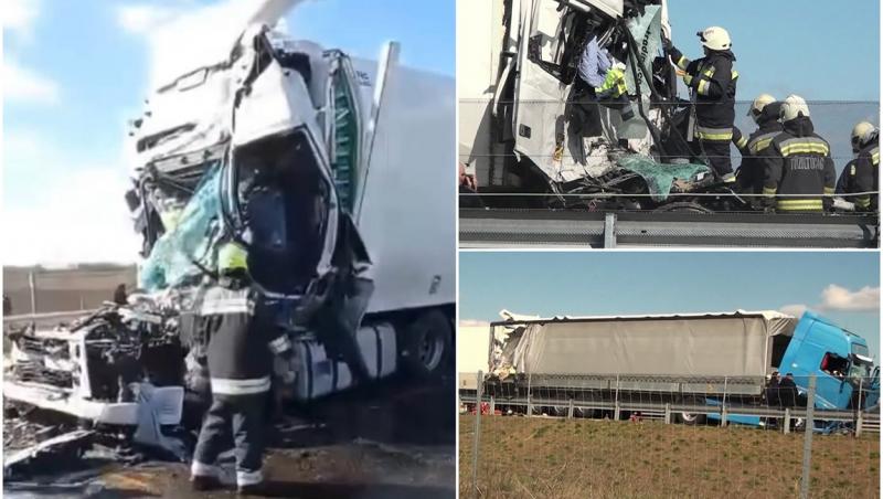 Accident de groază cu două TIR-uri românești, pe autostrada M4 din Ungaria. "Volanul i-a tăiat gâtul!"