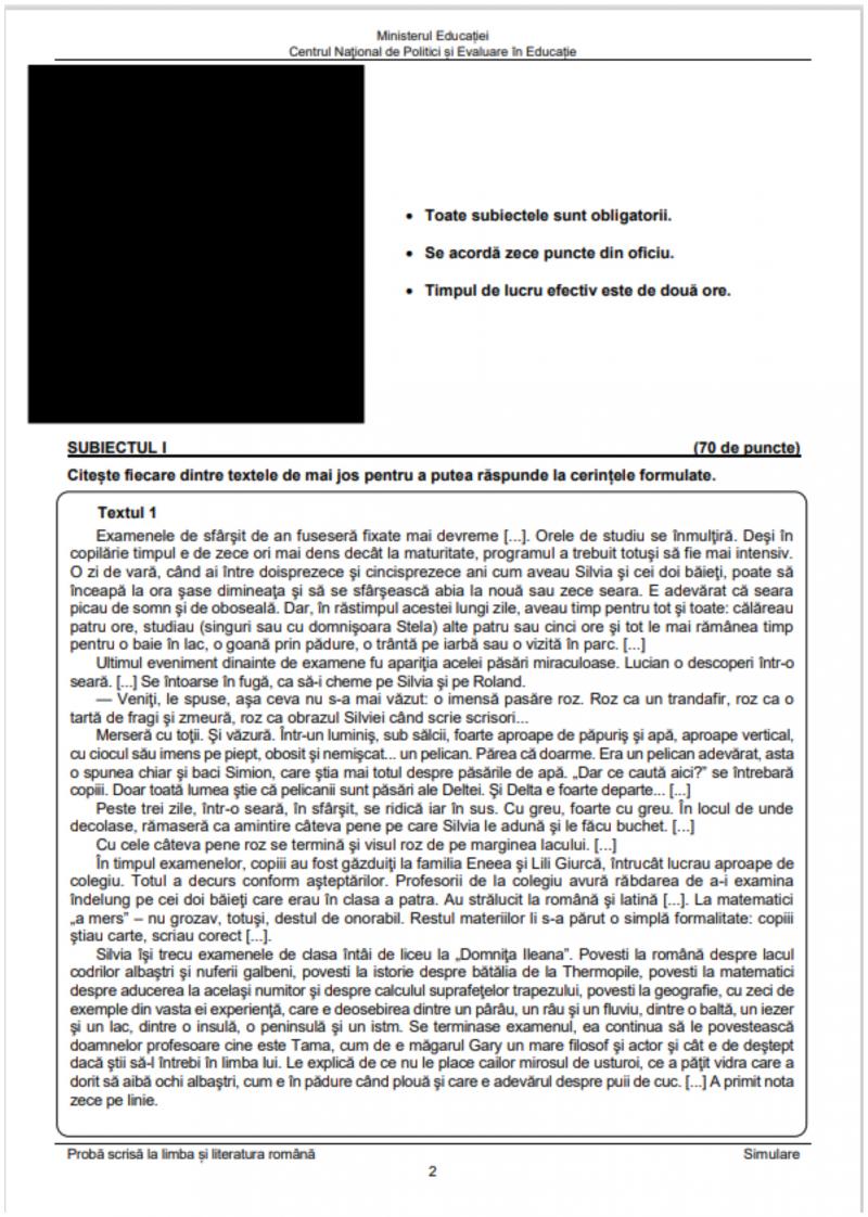 Subiecte Simulare Limba şi Literatura Română 2023