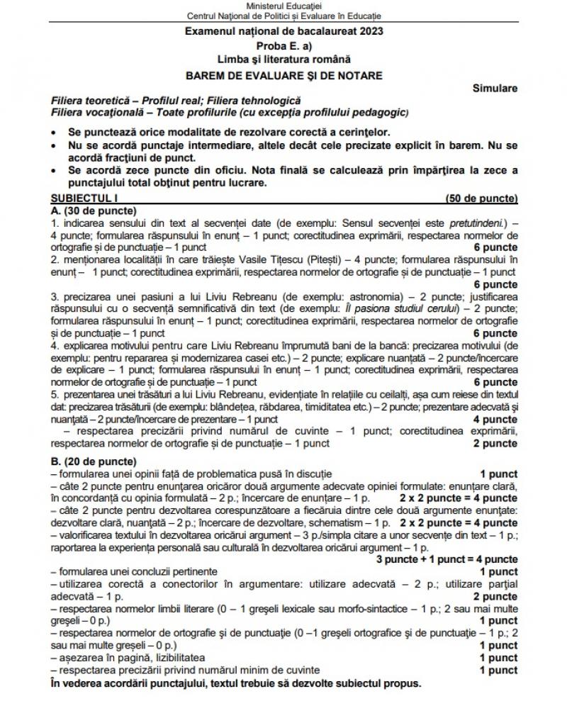 Barem Limba română simulare Bacalaureat 2023. Cum se rezolvă subiectele