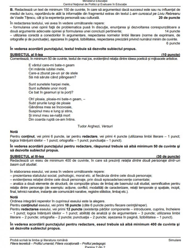 Barem Limba română simulare Bacalaureat 2023. Cum se rezolvă subiectele