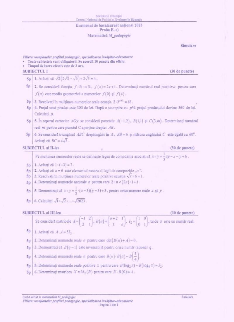 Subiecte matematică simulare Bacalaureat 2023. Rezultatele nu se contestă Subiecte matematică simulare Bacalaureat 2023. Rezultatele nu se contestă