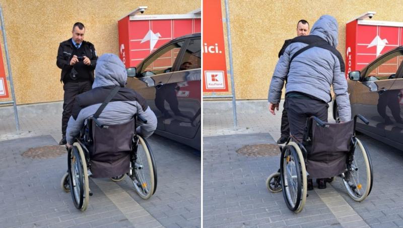 Bărbat în scaun cu rotile, "vindecat" de Poliția Locală, la un Kaufland din Alba Iulia