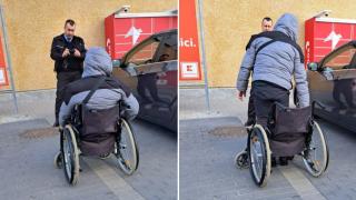 Bărbat în scaun cu rotile, "vindecat" de Poliția Locală, la un Kaufland din Alba Iulia
