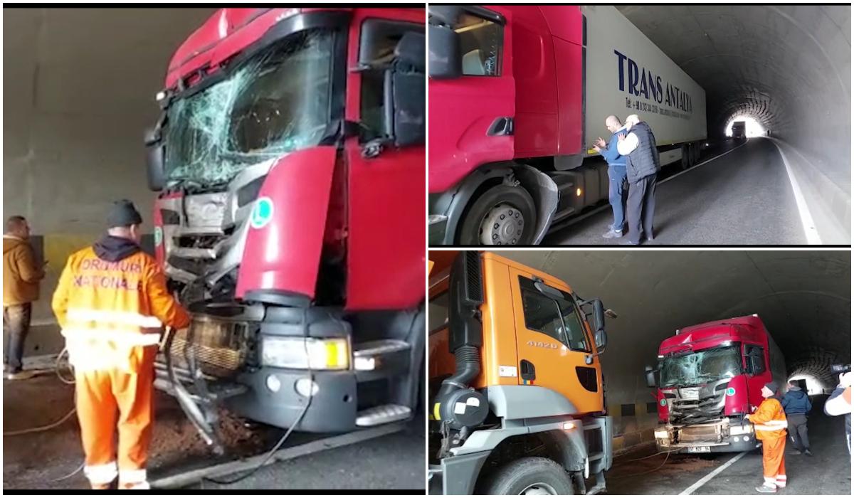 Accident cu două TIR-uri pe DN6, chiar în tunelul Bahna. Traficul a fost blocat timp de două ore