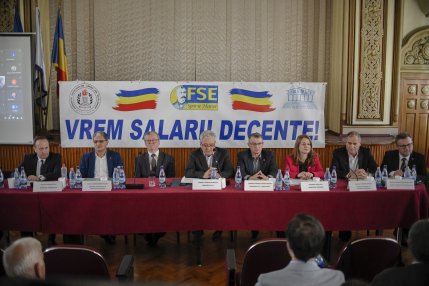 Sedinta publica a sindicatelor din Invatamant, pe tema grevei generale a profesorilor, in Bucuresti, miercuri, 24 mai 2023.