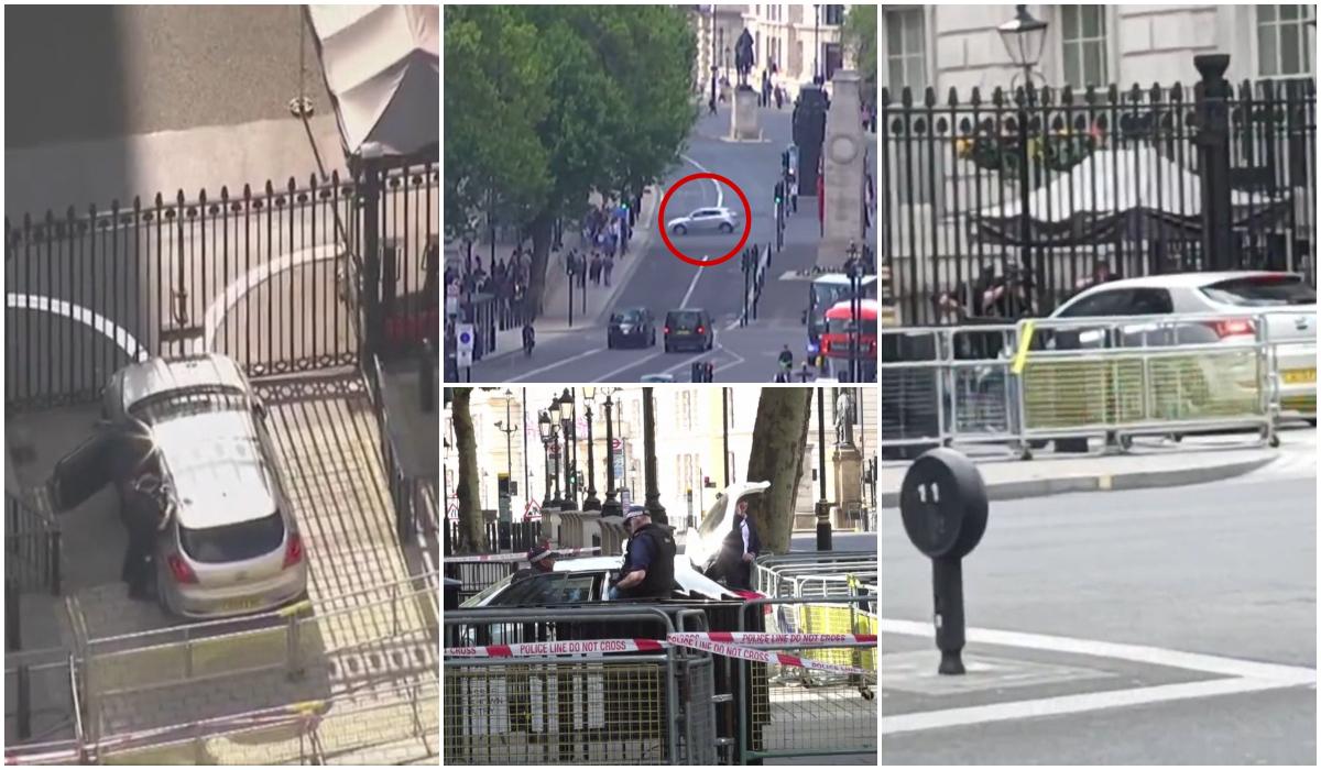 Momentul în care o maşină s-a izbit de porţile din Downing Street, reşedinţa premierului britanic. Şoferul, arestat