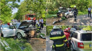 Șoferiță la spital, după ce a pierdut controlul volanului și s-a înfipt cu mașina într-un copac de pe marginea drumului, în Satu Mare