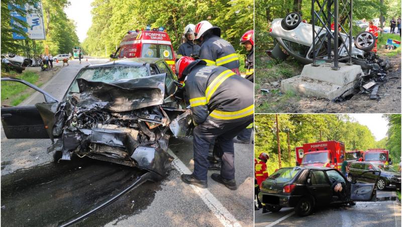 Trei bărbaţi morţi după ce două maşini s-au izbit cu viteză, pe un drum din Sibiu. Băiat de 15 ani, salvat după ce a intrat în stop cardiac