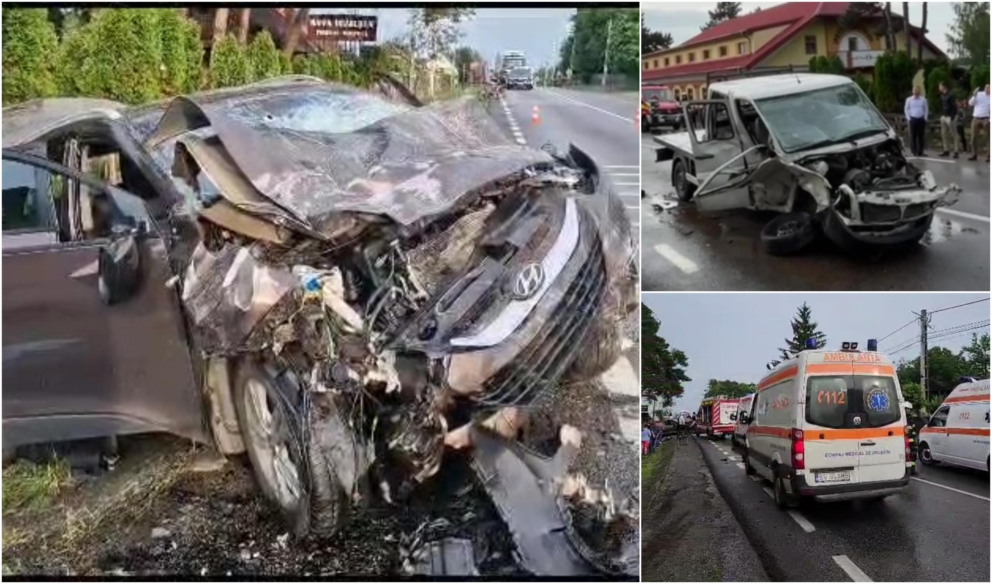 Plan Roşu activat în Suceava după un accident cu 11 victime. O persoană inconştientă şi alte 10 rănite, după ce o autoutilitară s-a izbit în două maşini