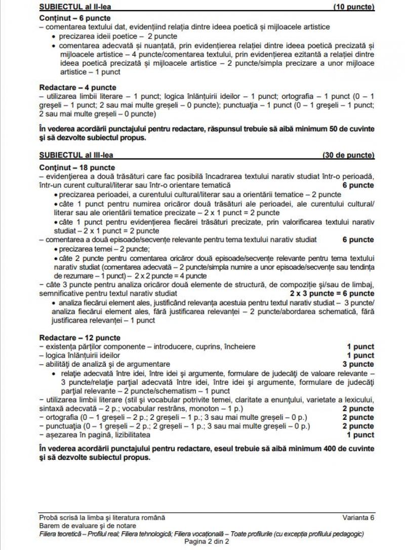 Barem Limba Română BAC 2023 - Profil real