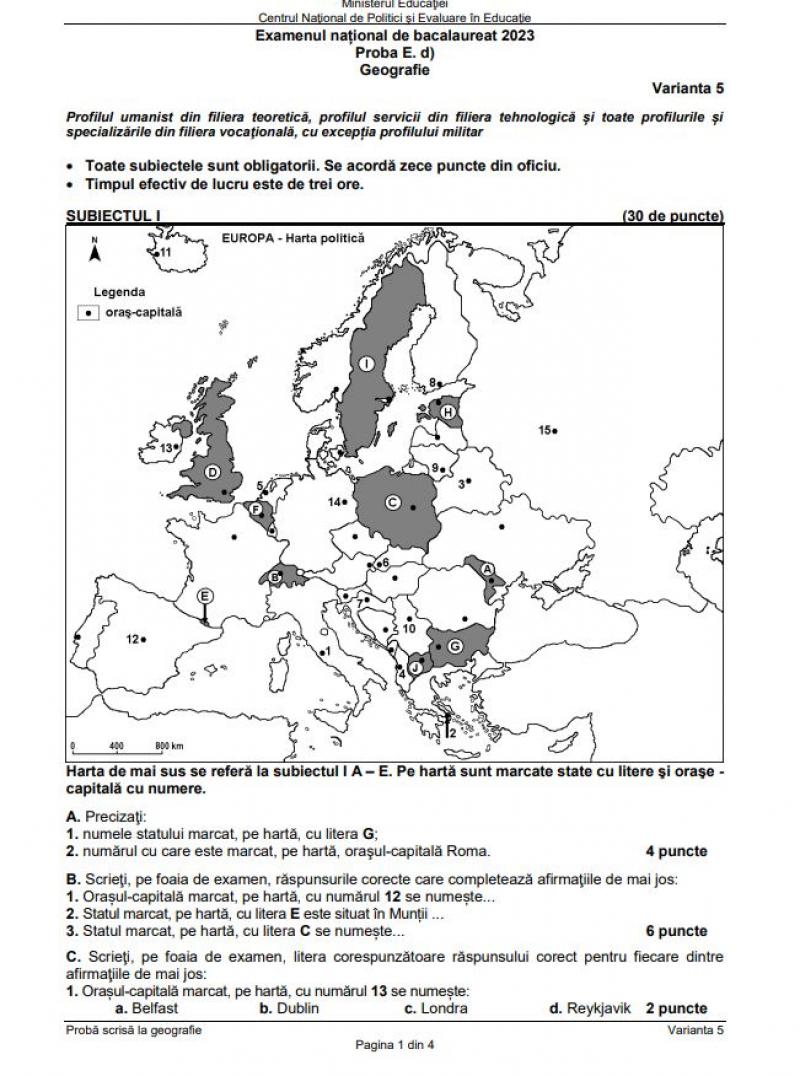 Bacalaureat. Subiecte Geografie BAC 2023