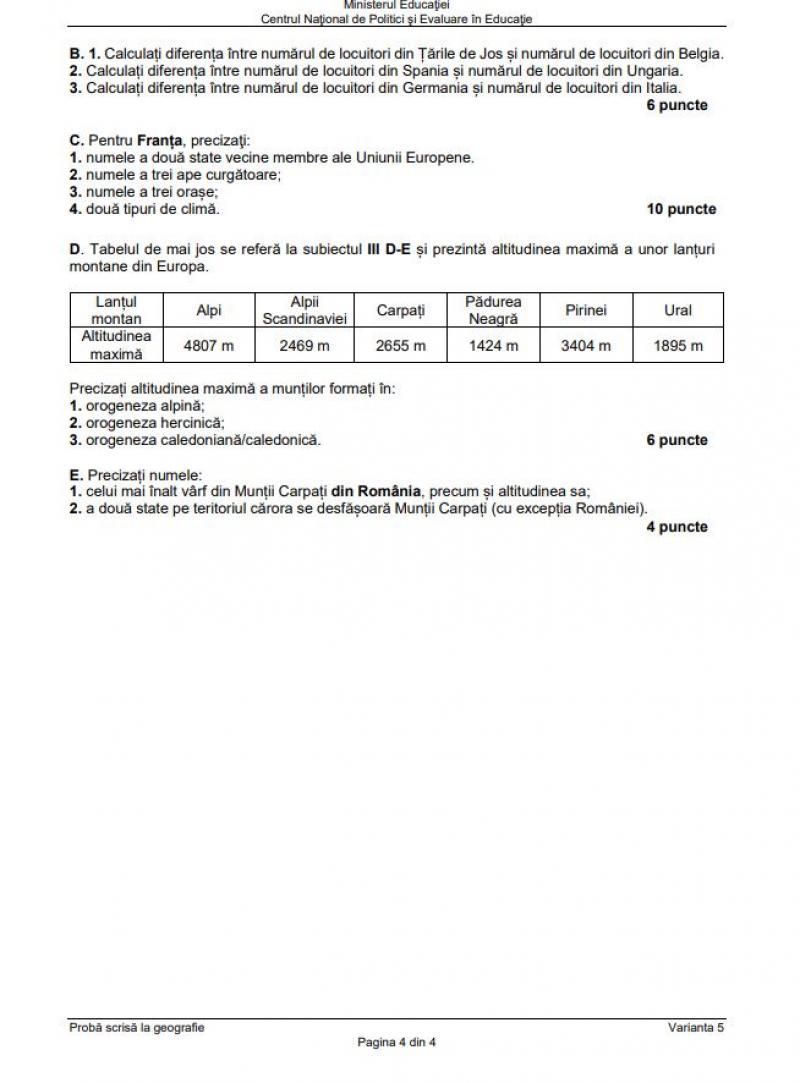 Bacalaureat. Subiecte Geografie BAC 2023