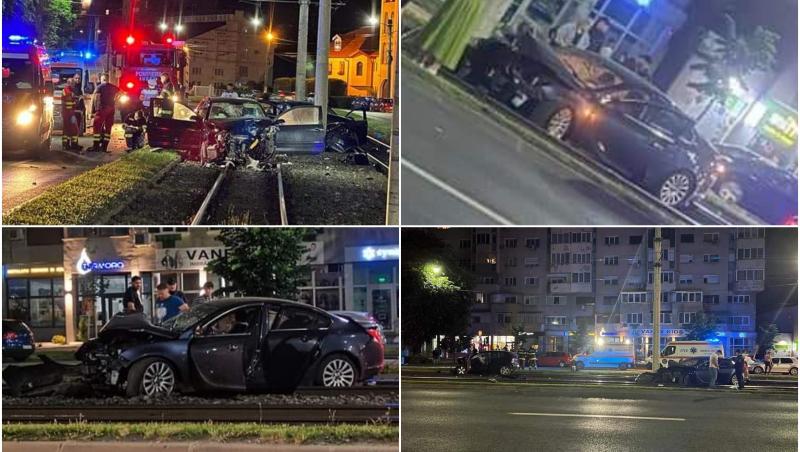 Cinci răniţi după ce un tânăr din Arad, băut bine, a lovit cu maşina un alt vehicul, a ricoșat pe linia de tramvai, apoi s-a înfipt într-un stâlp de beton