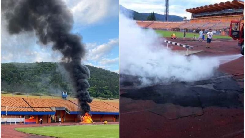 Incendiu pe stadionul "Ceahlăul" din Piatra Neamţ, provocat de câţiva copii, din joacă