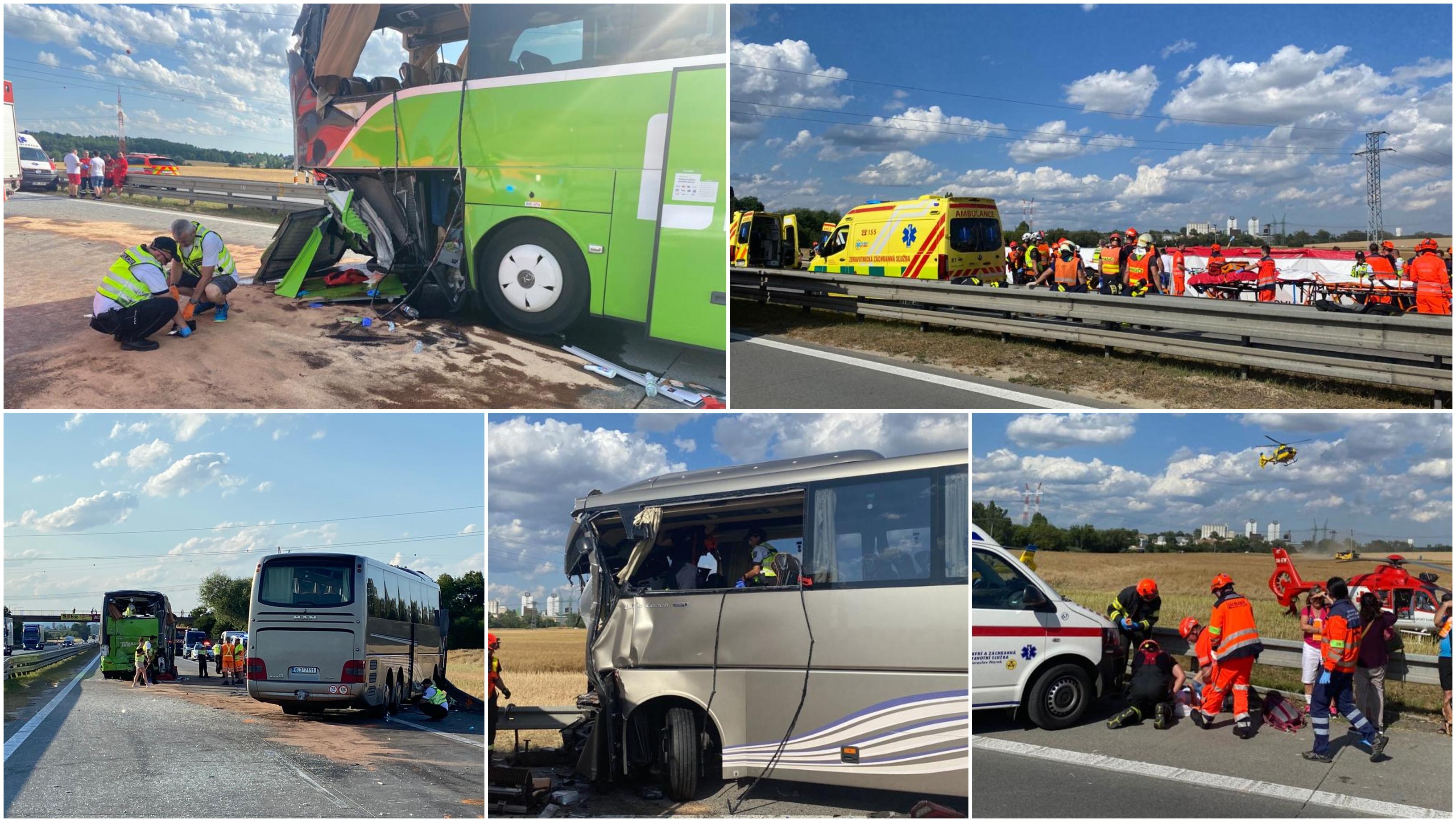 S-a dezlănțuit iadul pe o autostradă din Cehia. Un mort și peste 70 de răniți, după ce două autobuze s-au făcut praf pe șosea