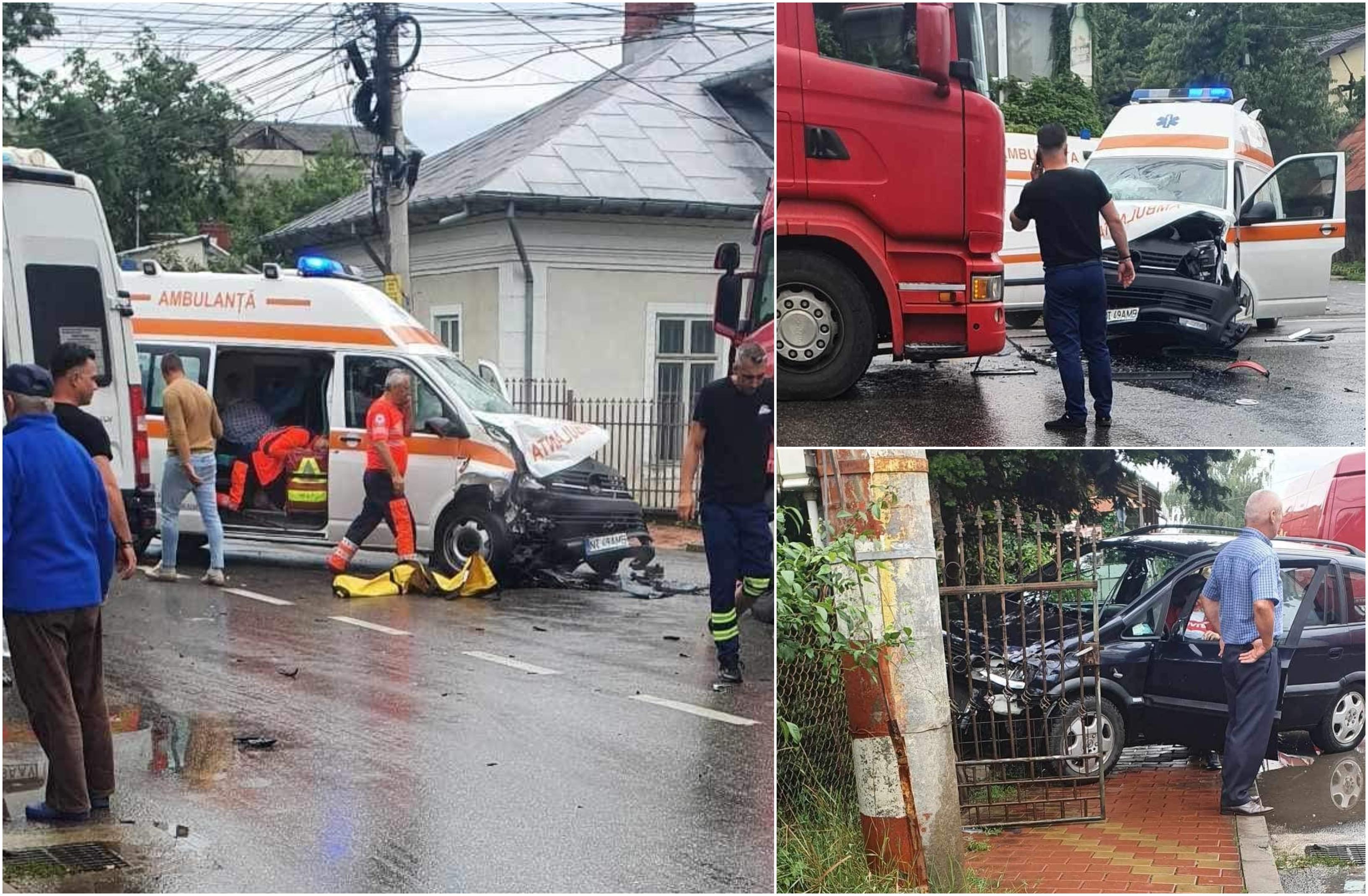 Accident grav între o ambulanţă aflată în misiune, o maşină şi un TIR, în Târgu-Neamţ. Cinci persoane rănite în urma coliziunii