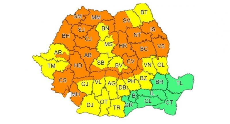 Avertizare de vreme rea: Cod Portocaliu de ploi torențiale și vijelii. Unde vor lovi furtunile