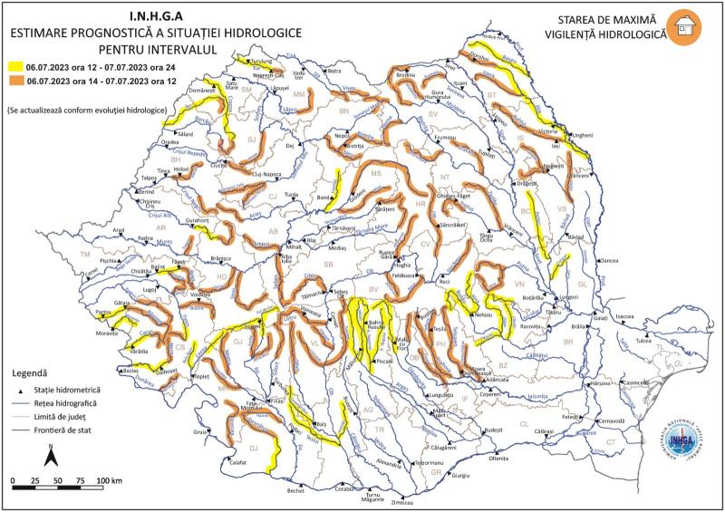Cod Portocaliu de inundații în mai multe județe din țară. HARTA zonelor unde sunt așteptate viituri