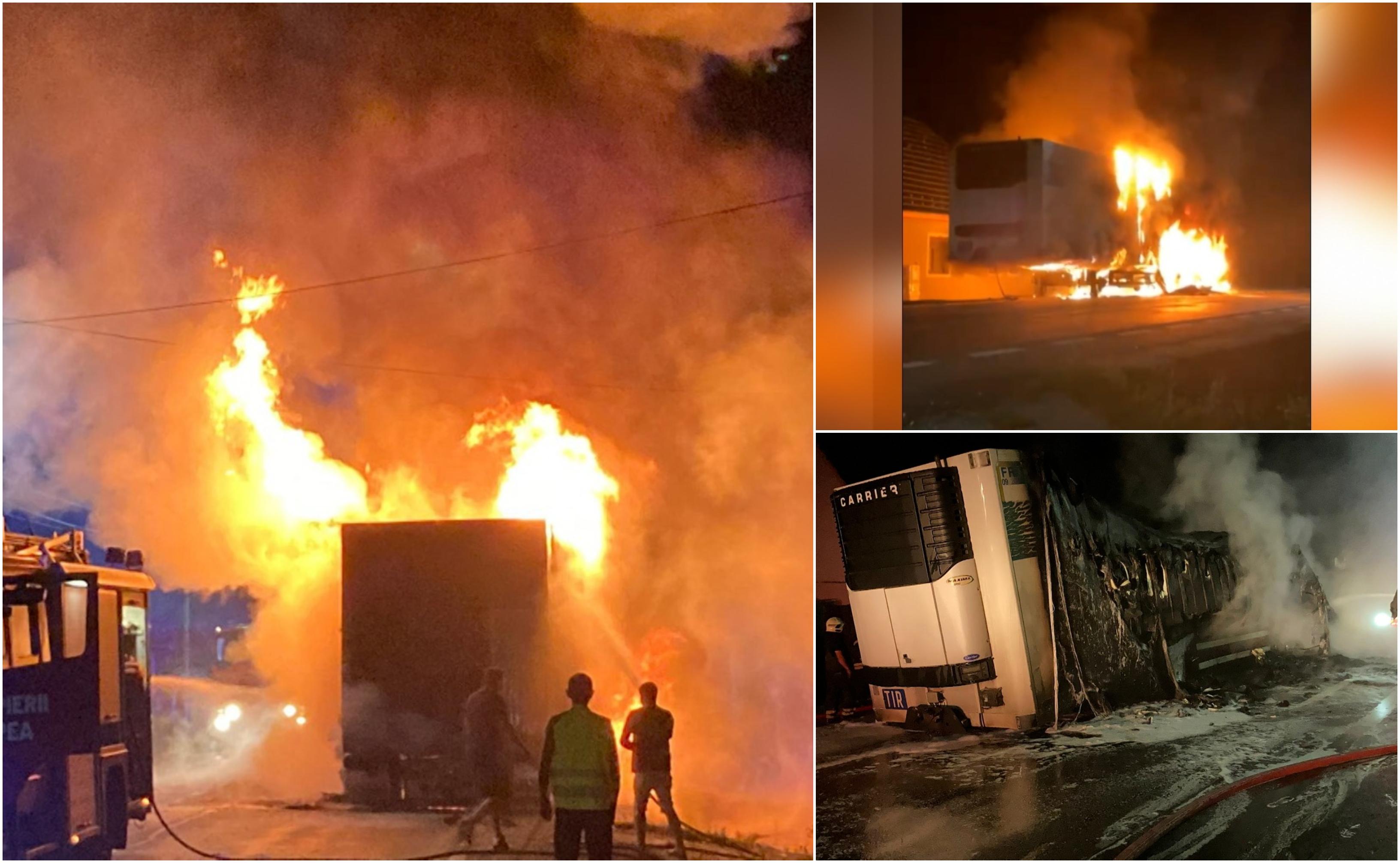 Un camion a ars ca o torţă pe un drum naţional din Braşov. Flăcările au "înghiţit" vehiculul iar fumul gros s-a văzut de la mare distanţă