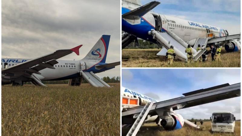 VIDEO. Un avion Airbus A320 cu 165 de oameni la bord a aterizat forţat într-un lan de grâu din Siberia. Pasagerii s-au evacuat singuri