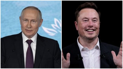 Vladimir Putin stânga), președintele Federației Ruse şi Elon Musk (dreapta), CEO-ul SpaceX, Tesla şi X.