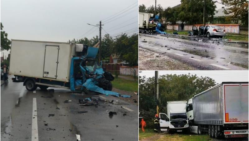 Fată de 16 ani, moartă între fiarele unei maşini după un impact cumplit cu alte două TIR-uri şi un camion, în Neamţ: trei oameni, în stare gravă