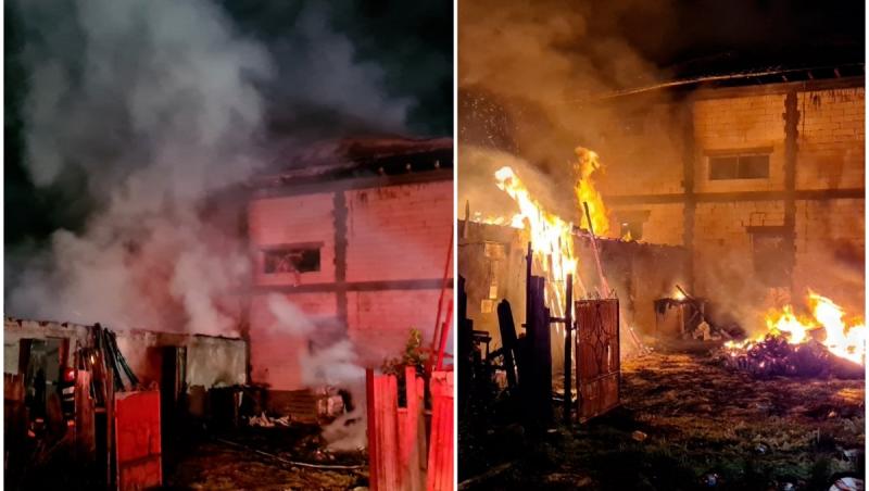 Incendiu puternic la o casă din Vaslui. Într-una dintre camere, pompierii au găsit un bărbat în comă alcoolică