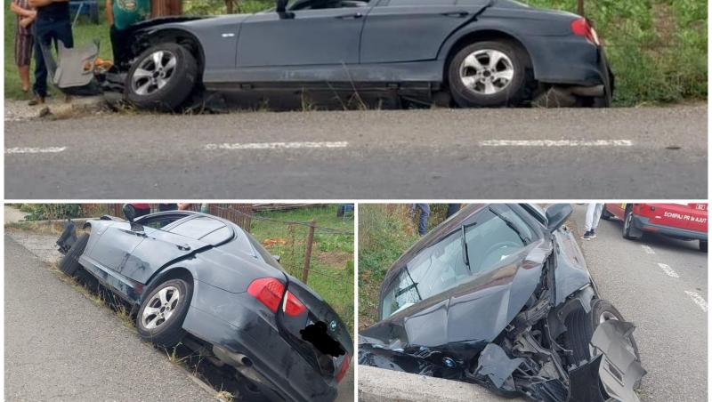 Un copilaş de 3 ani a scăpat nevătămat, după ce maşina în care se afla cu mama şi tatăl s-a înfipt într-un cap de pod. Grija părinţilor i-a fost "înger păzitor"