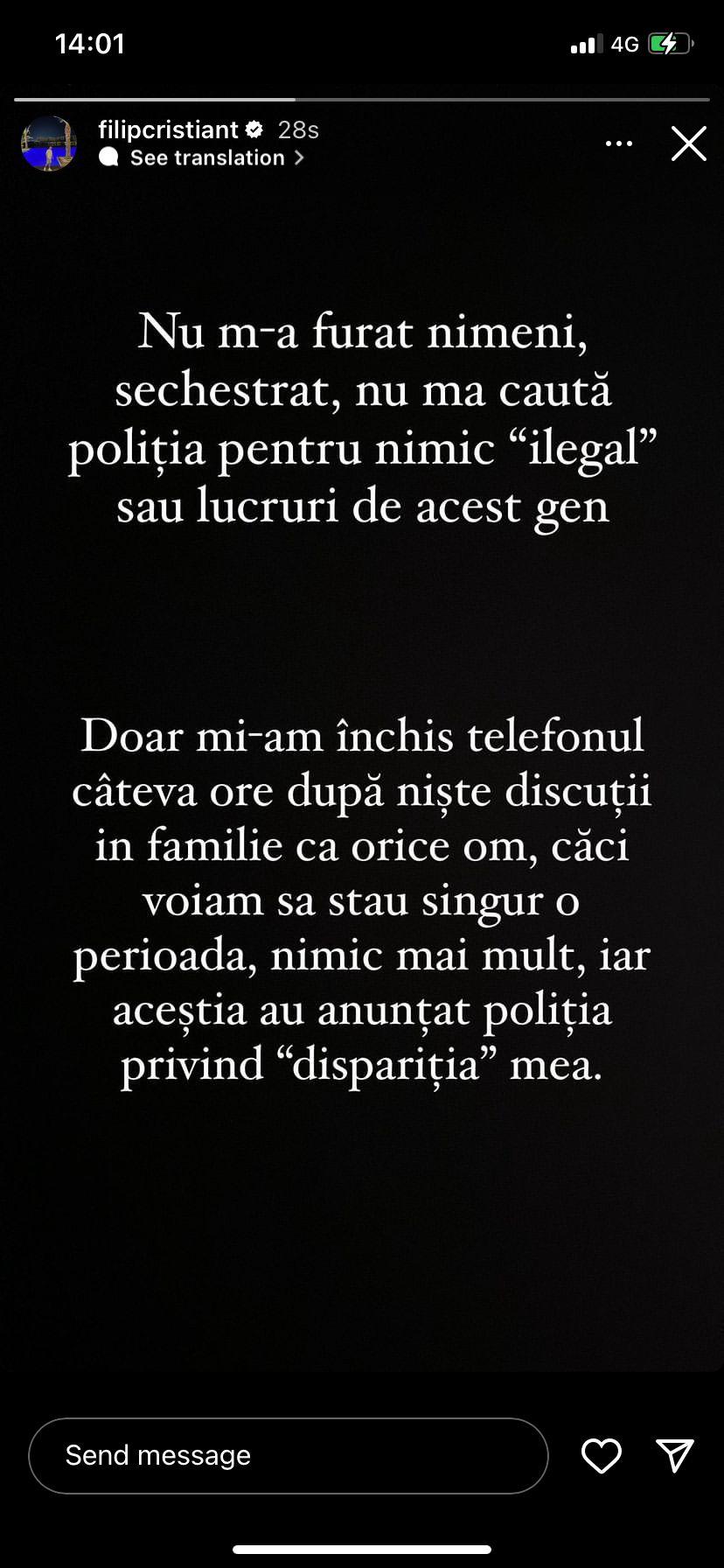 Influencerul Cristian Filip, dat dispărut de părinţi, a apărut. "Mi-am închis telefonul, voiam să stau singur"
