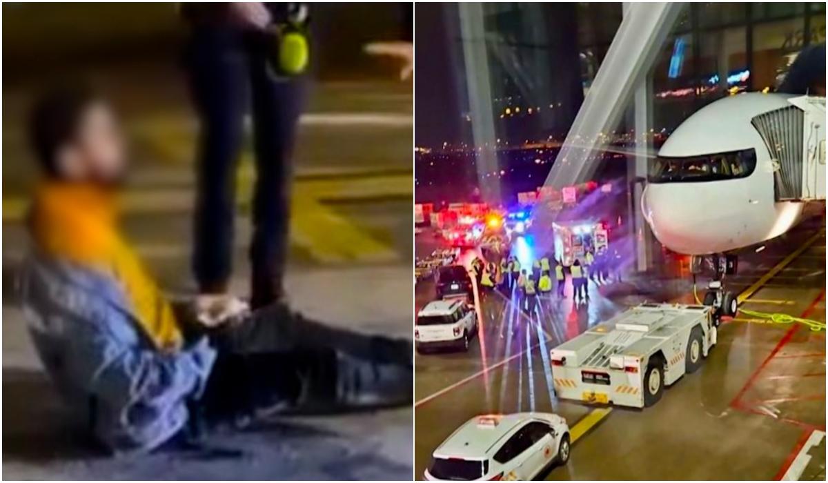 Incident bizar pe aeroportul din Toronto. Un pasager s-a îmbarcat, a deschis ușa avionului și a căzut pe pistă
