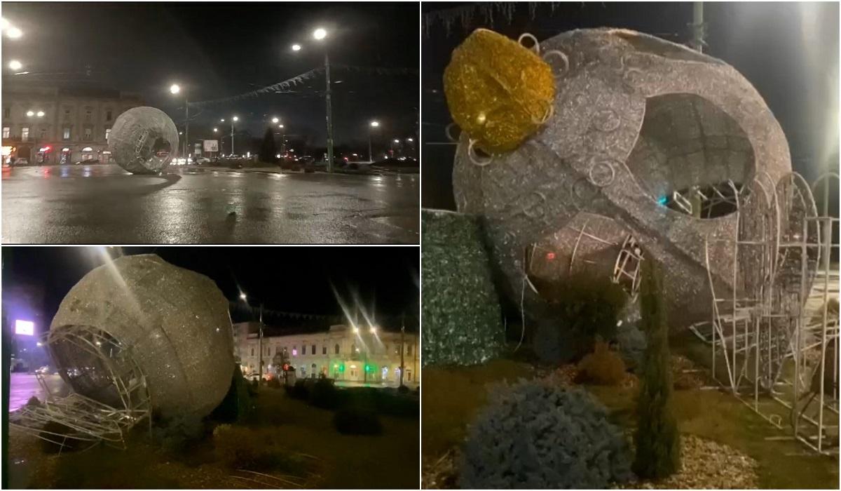 Aradul, sub cod cod galben de vânt. Decorațiunile de Crăciun au fost smulse de vântul care a suflat cu 60 km/h iar un brad a fost doborât la pământ