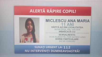 Alertă răpire copil. O fetiţă de 11 ani din Vâlcea, dată dispărută. Ar fi fost urcată într-o maşină de 4 bărbaţi şi o femeie