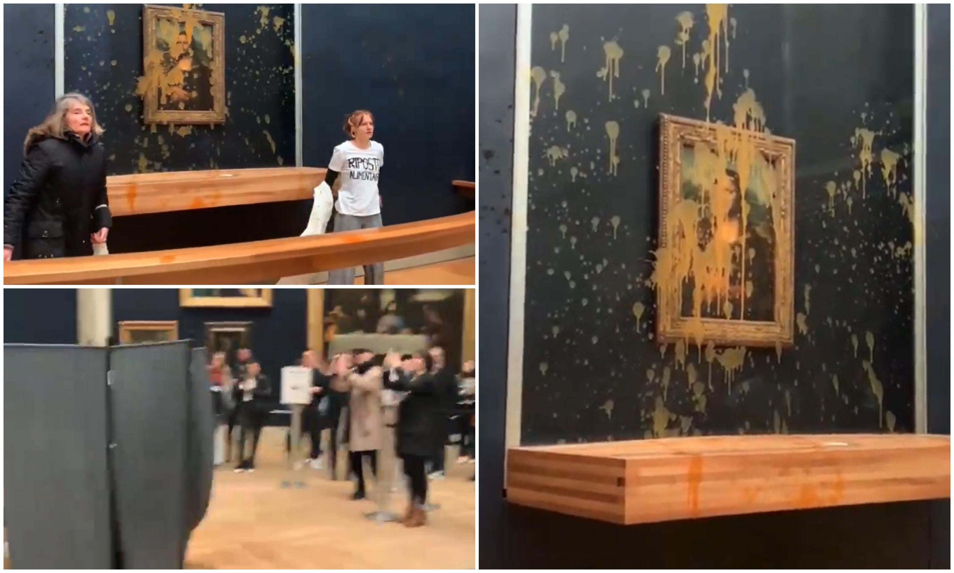 Momentul în care două femei aruncă supă pe celebra pictură Mona Lisa, la Muzeul Luvru