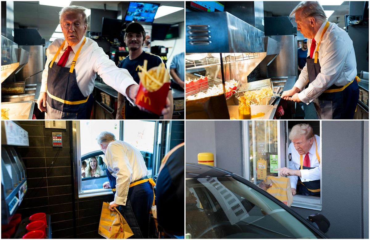 Momentul în care Trump gătește cartofi prăjiți la McDonald’s și servește clienți. Imaginile, virale